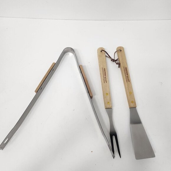 Kitchen Worthy 3 Piece BBQ Grill Tool Set Stainless Steel Wooden Handles NEW - Picture 5 of 6